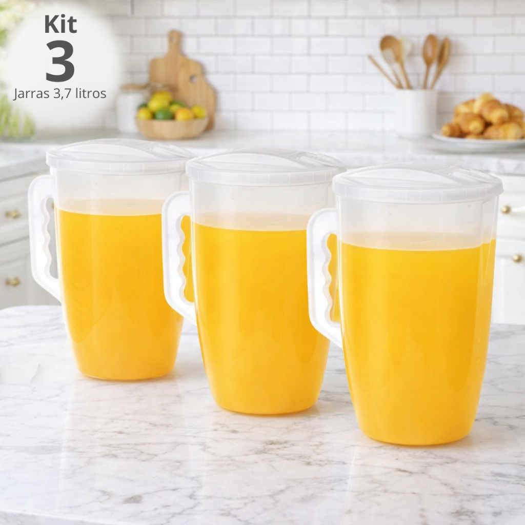 Kit 3 Jarras de Plástico Grande Com Tampa 3,7 Litros Suco Água Jaguar em Oferta na Shopee