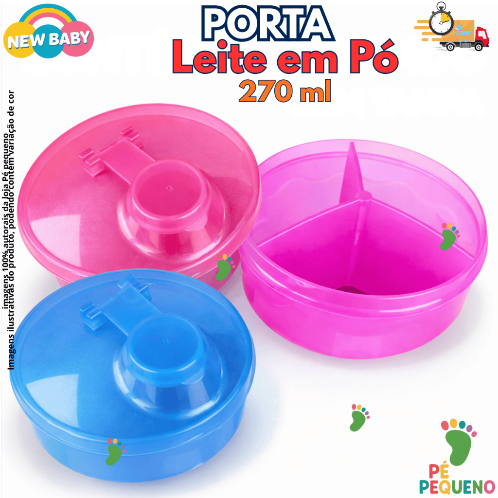 Pote Dosador de Leite em Pó Newbaby BPAFree 3 Compartimentos Uso Infantil Achadinhos Menina e Menino