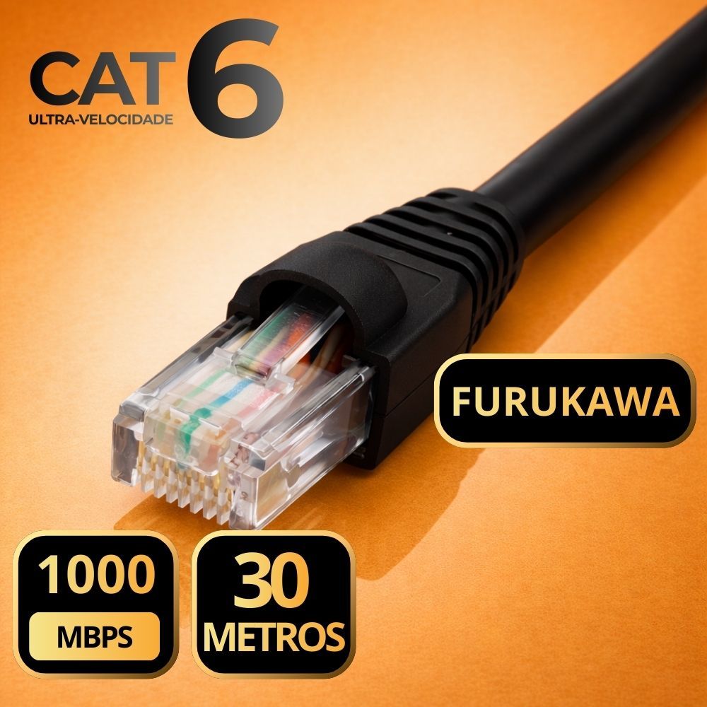 Cabo de Rede CAT6 30 Metros Preto Furukawa Sohoplus Anatel