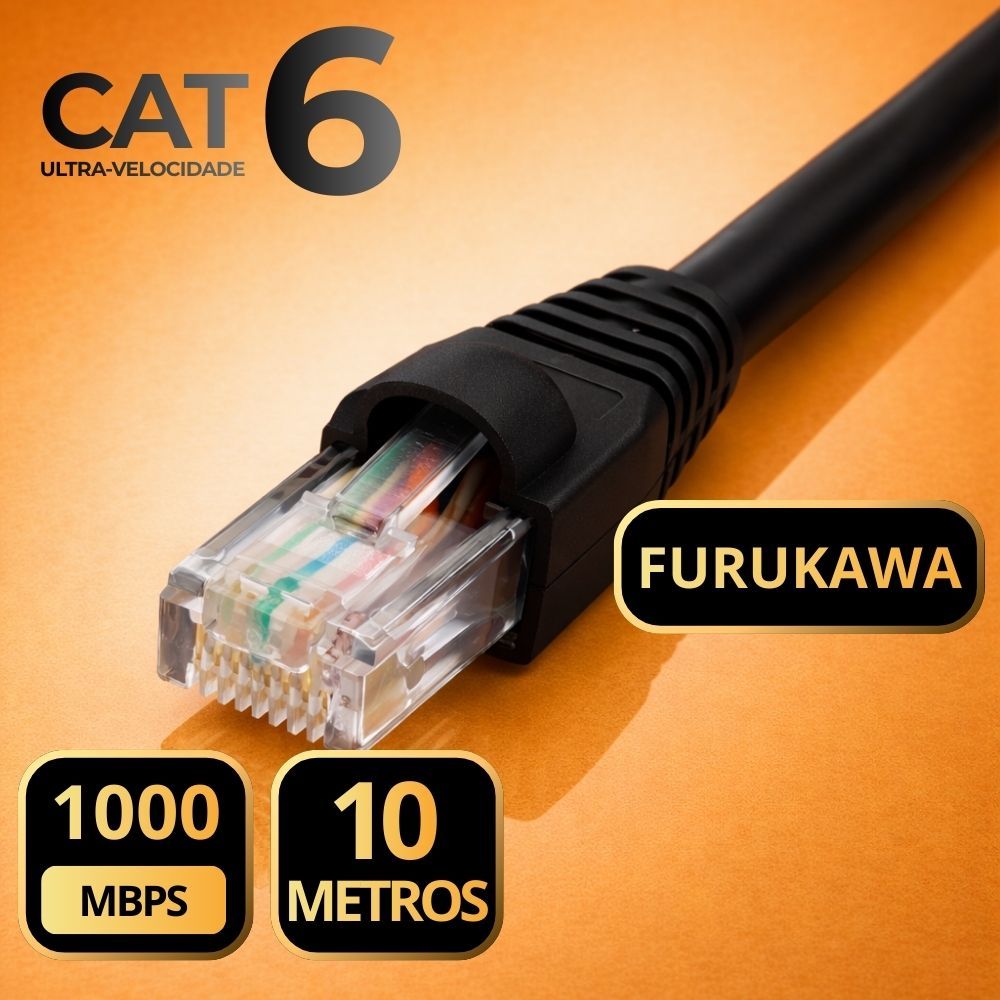 Cabo de Rede CAT6 10 Metros Preto Furukawa Sohoplus Anatel