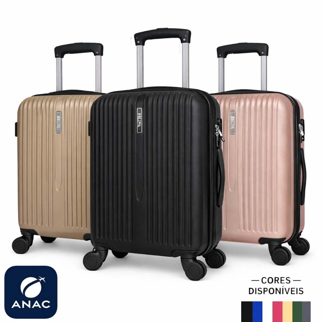 Mala de Bordo Rígida 10kg | Medidas ANAC | ABS | Rodas 360° Removíveis | Cadeado embutido