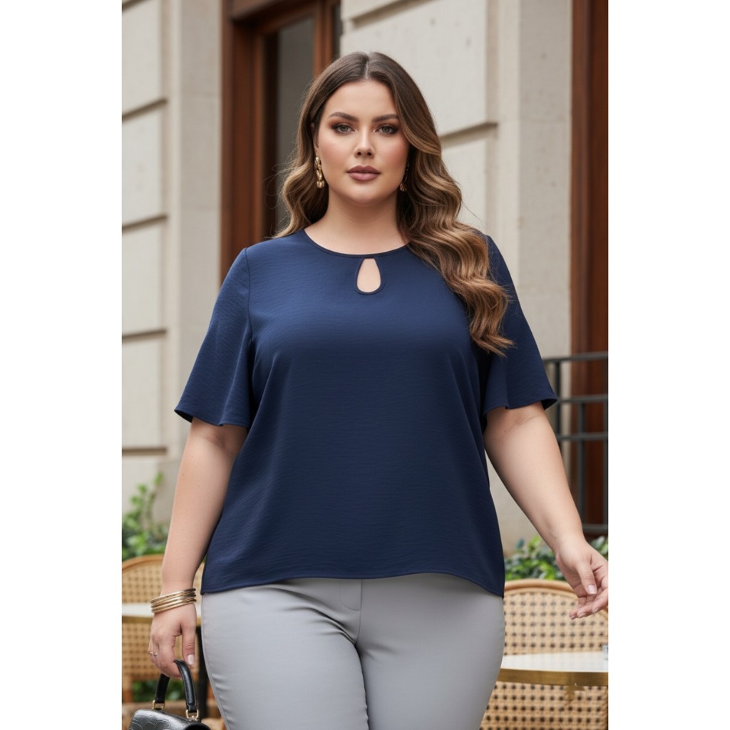 Blusa feminina soltinha plus size lisa com mangas G1 G2 G3 verão em Oferta na Shopee