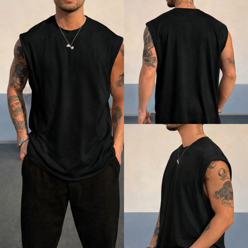 Camiseta . Camiseta Oversized . Camiseta Masculina Oversized Regata Cavada Lisa Preta