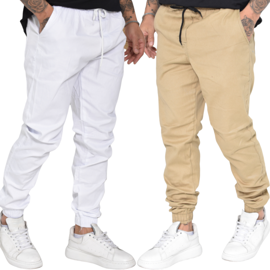 2 Calça Masculina Jogger Branca e Bege Moda Masculina Slim Oferta Incrível
