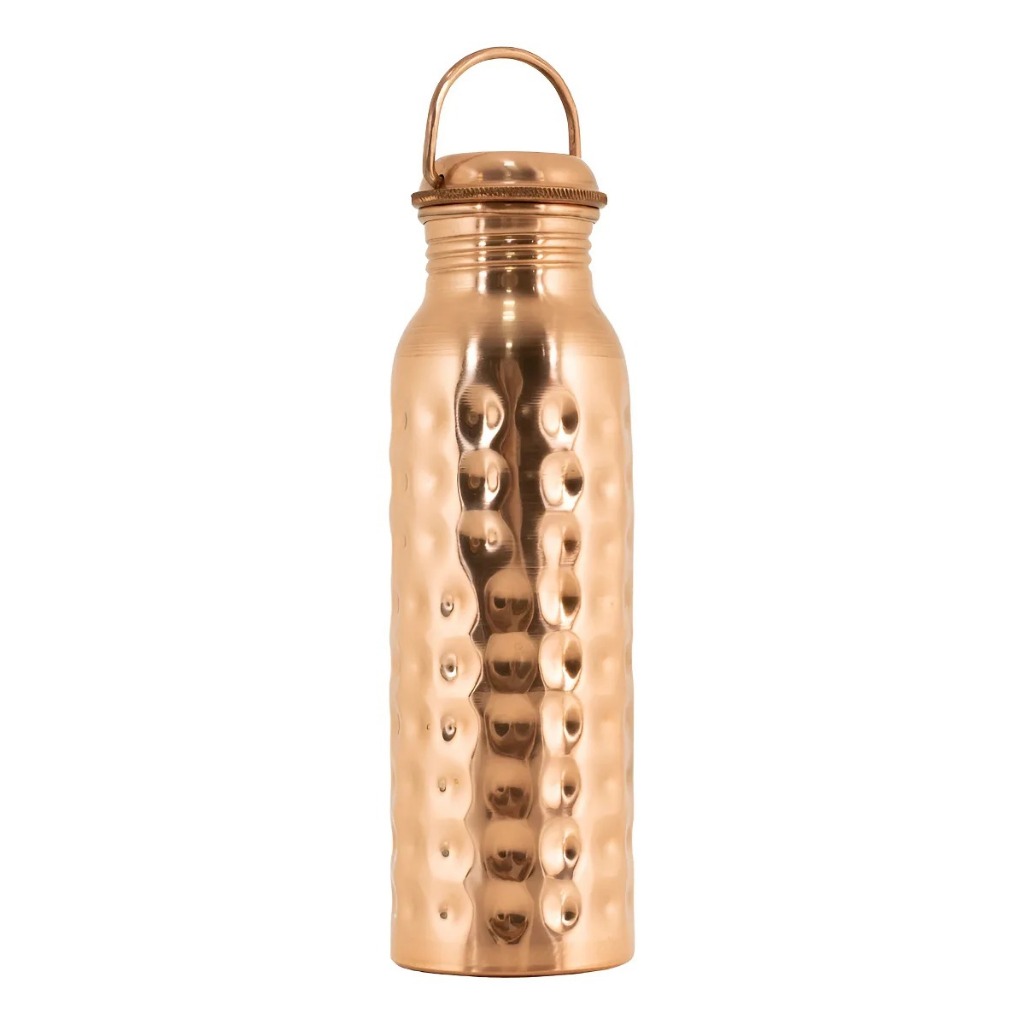 Garrafa De Cobre Puro Alça Yoga E Ayurveda 800ml + Brinde