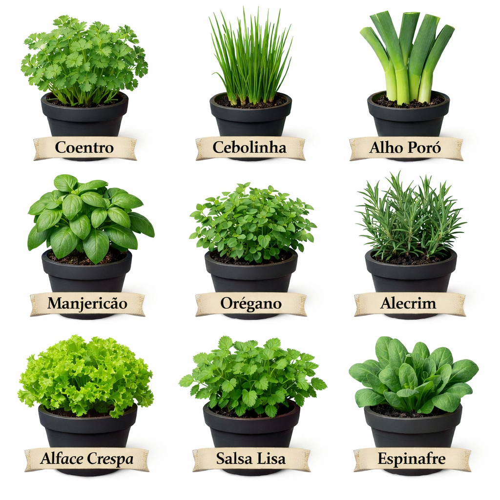 Sementes De Hortaliças 9 Tipos diferentes + 9 Vasos +substrato + placa de identificação em Oferta na Shopee
