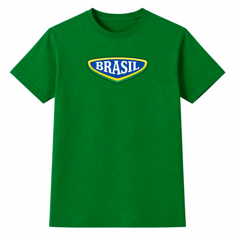 Camiseta Feminina 100% Algodão Camisa Brasil Emblema Clássico Futebol Copa do Mundo Torcida Casual