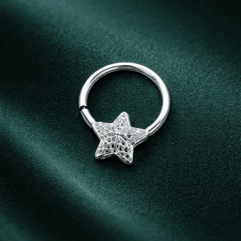 Piercing Estrela Cartilagem em Prata 925 Legítima Fake Feminino Delicado