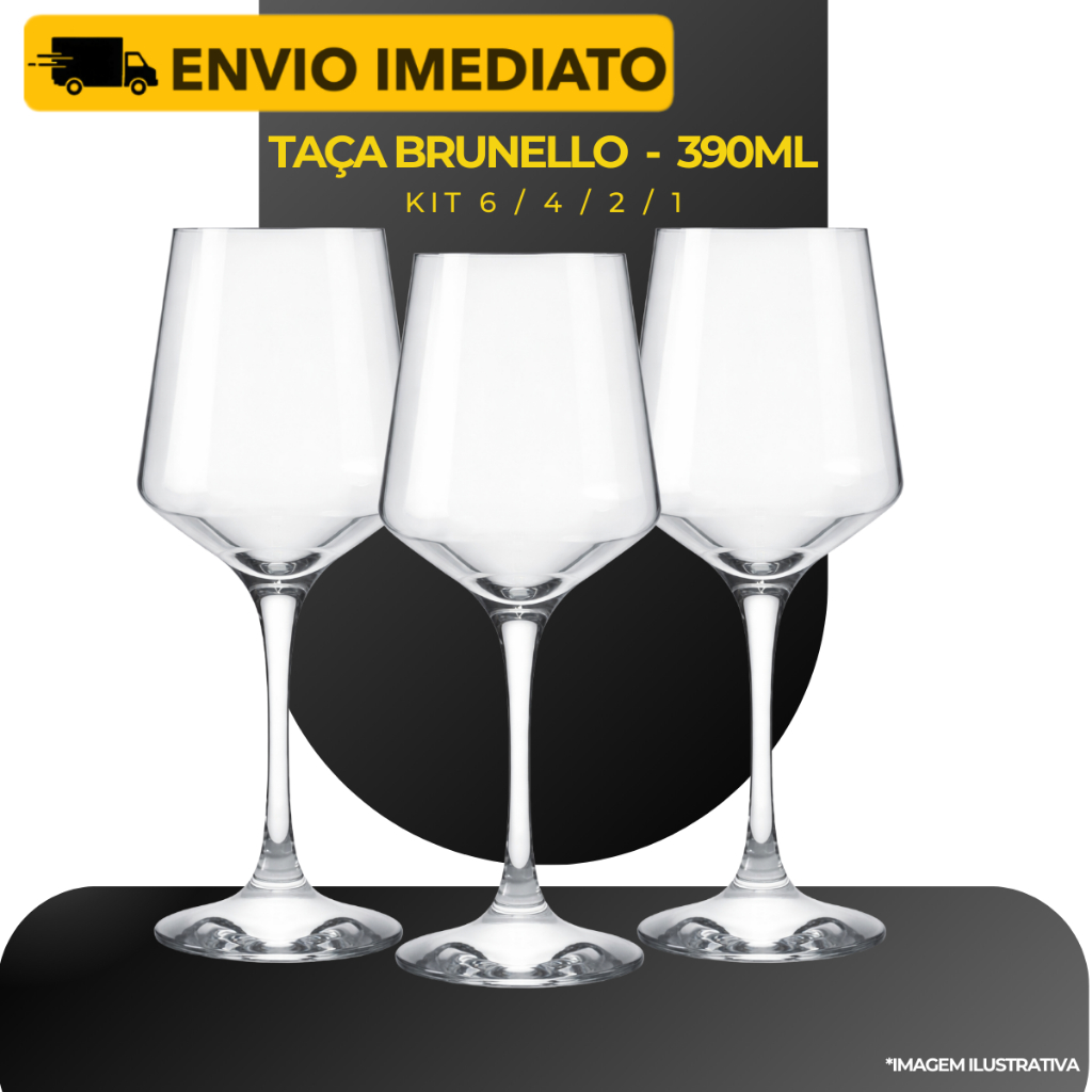 Kit 6/4/2/1 Jogo Taças Luxo Vinho Tinto Agua Brunello 390ml - Nadir Conjunto