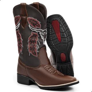 Bota Texana Masculina Bordada Bico Quadrado Cano Médio Bota Moda Country Blaqueada Envio Imediato
