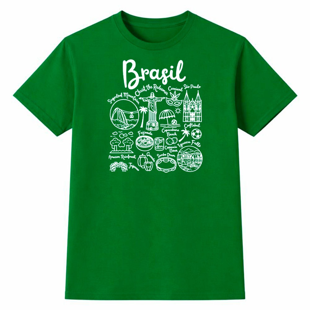 Camiseta Feminina 100% Algodão Camisa Brasil Estereótipos Turísticos Futebol Copa do Mundo Casual