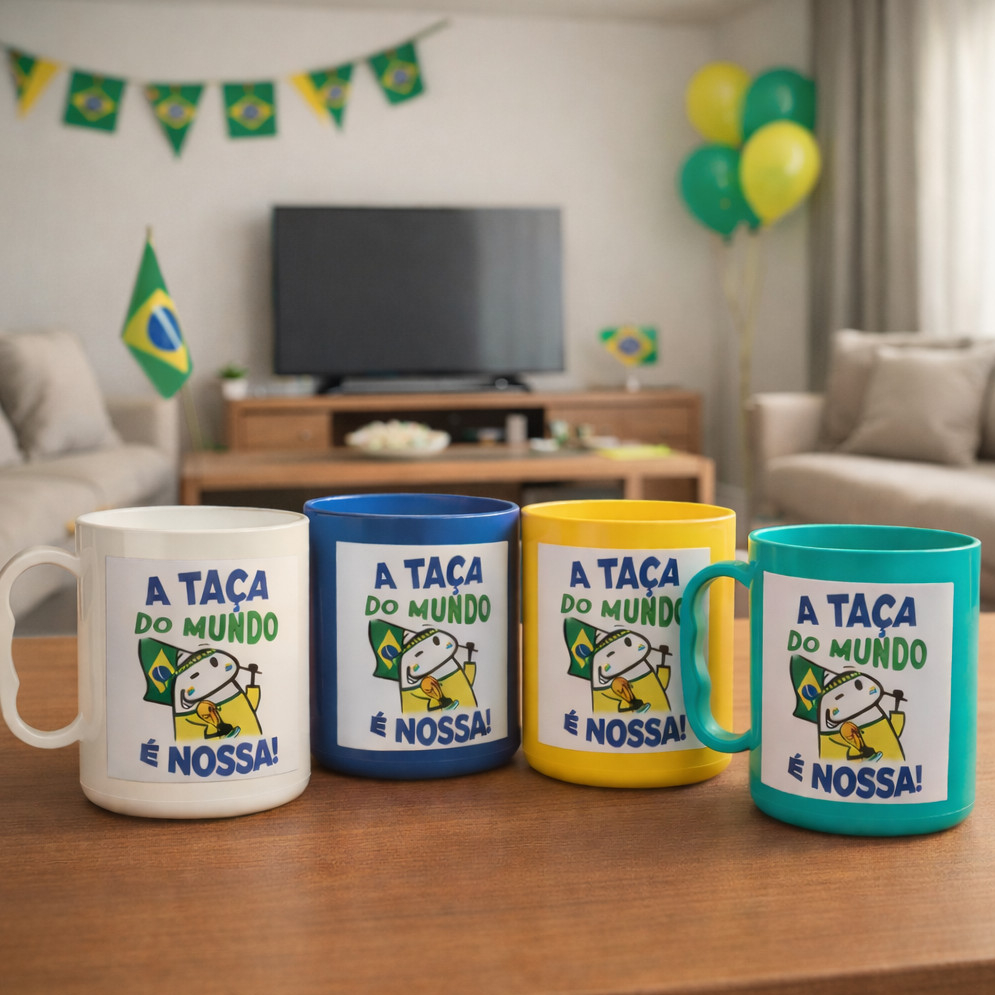 30 Copo plastico bebida flork taça é nossa brasil copa do mundo torcida amigos familia jogo futebol