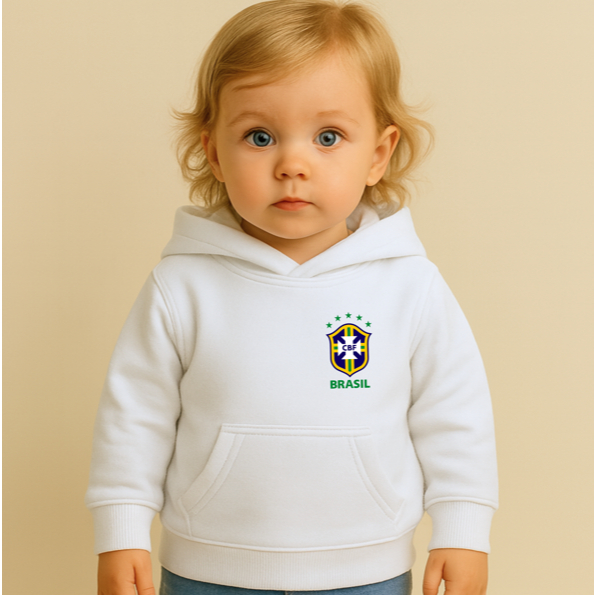 Moletom Canguru Infantil Estampa Brasil Escudo 1002 Copa do Mundo Futebol Verde e Amarelo Torcida
