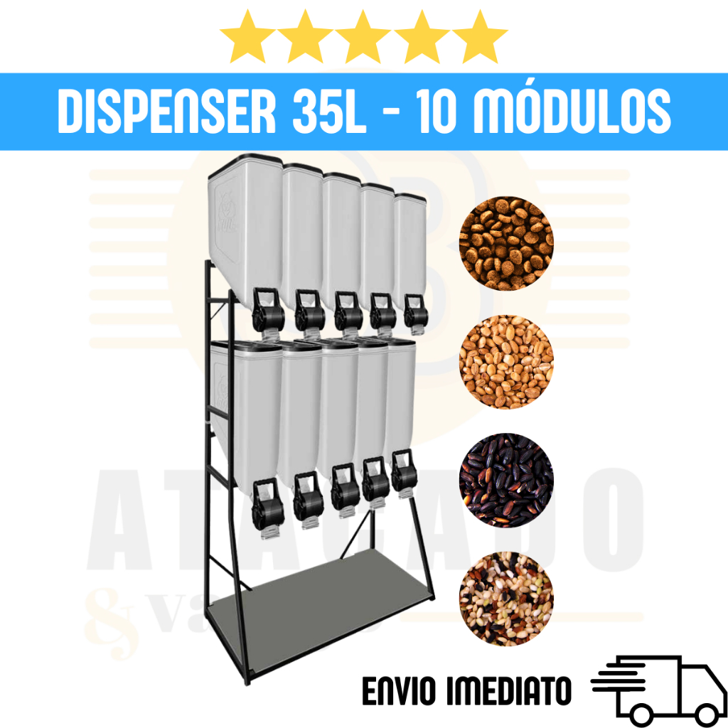 Dispenser de Ração 35L 10 Módulos Mec Pet Expositor Armazenador Cães Cereais Grãos 140KG a 175KG em Oferta na Shopee