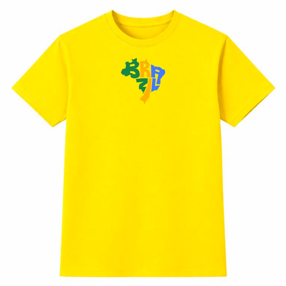 Camiseta Feminina 100% Algodão Camisa Brasil Arte Tipográfica Colorida Futebol Copa do Mundo Casual