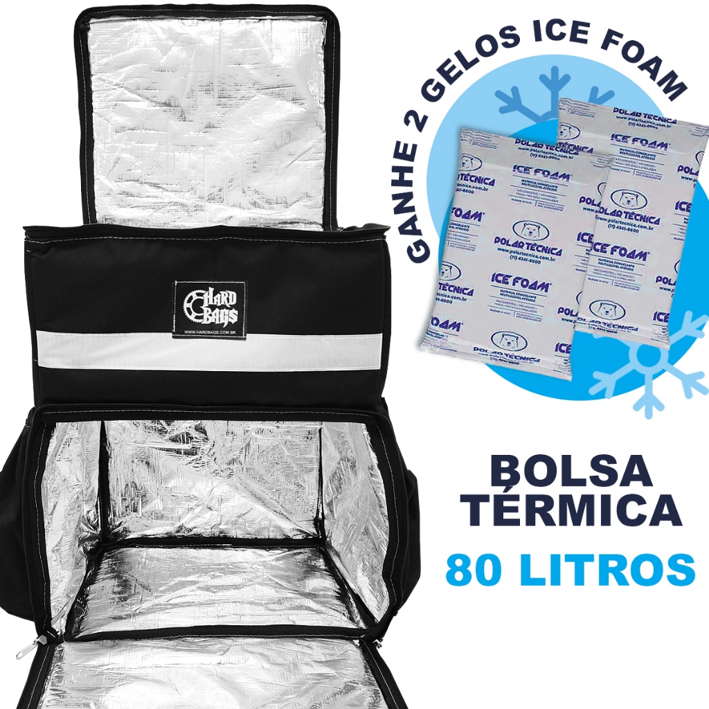 Mochila térmica 80 Litros Bolsa pra sorvetes açaí praia bebidas mantem gelado + BRINDE 2 ICE FOAM