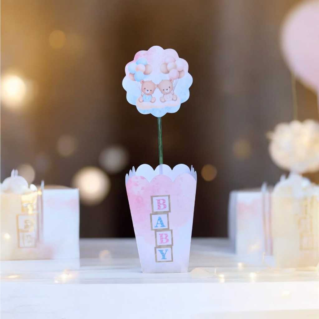 Kit Centro de mesa Chá Revelação Ursinho bebê | Personalizado | Enfeite Cachepô | Decoração