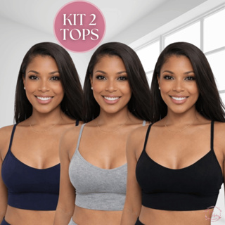 Kit 2 Top Feminino Cropped Fitness Sem Bojo Alça Ajustável Flexível Suplex em Oferta na Shopee