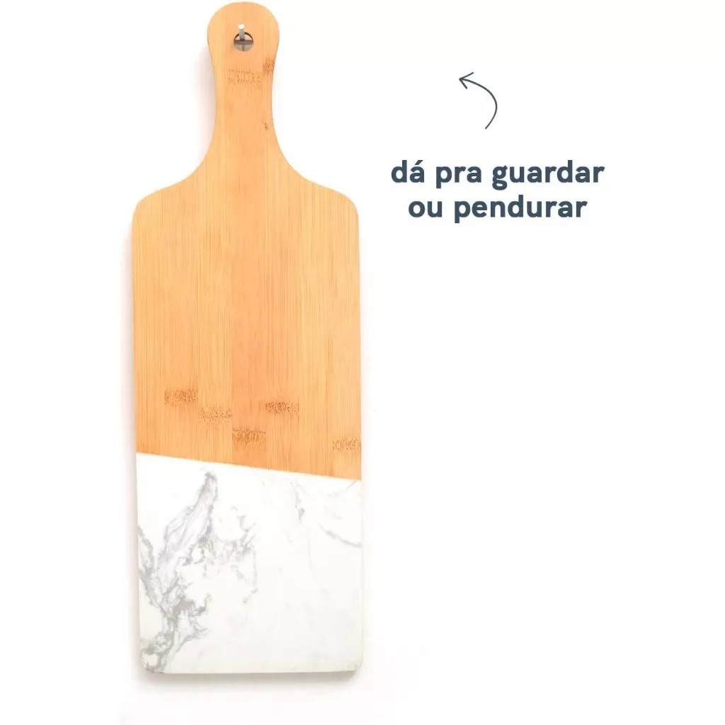 Tábua de Corte e Frios em Bambu e Mármore com cabo Oikos