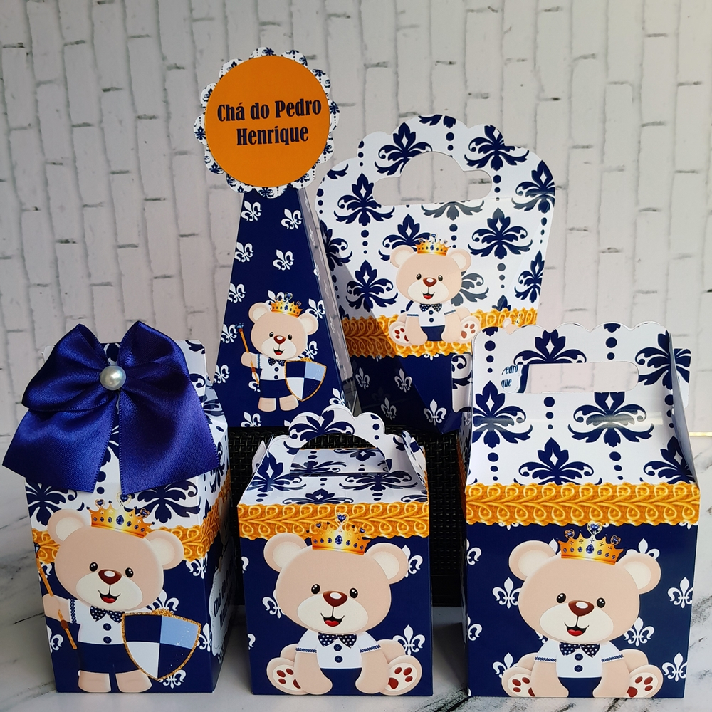 PEGUE E MONTE Kit Caixas Ursinho Príncipe, Lembrancinhas Ursinho Príncipe Chá de Bebe, Ursinho Príncipe