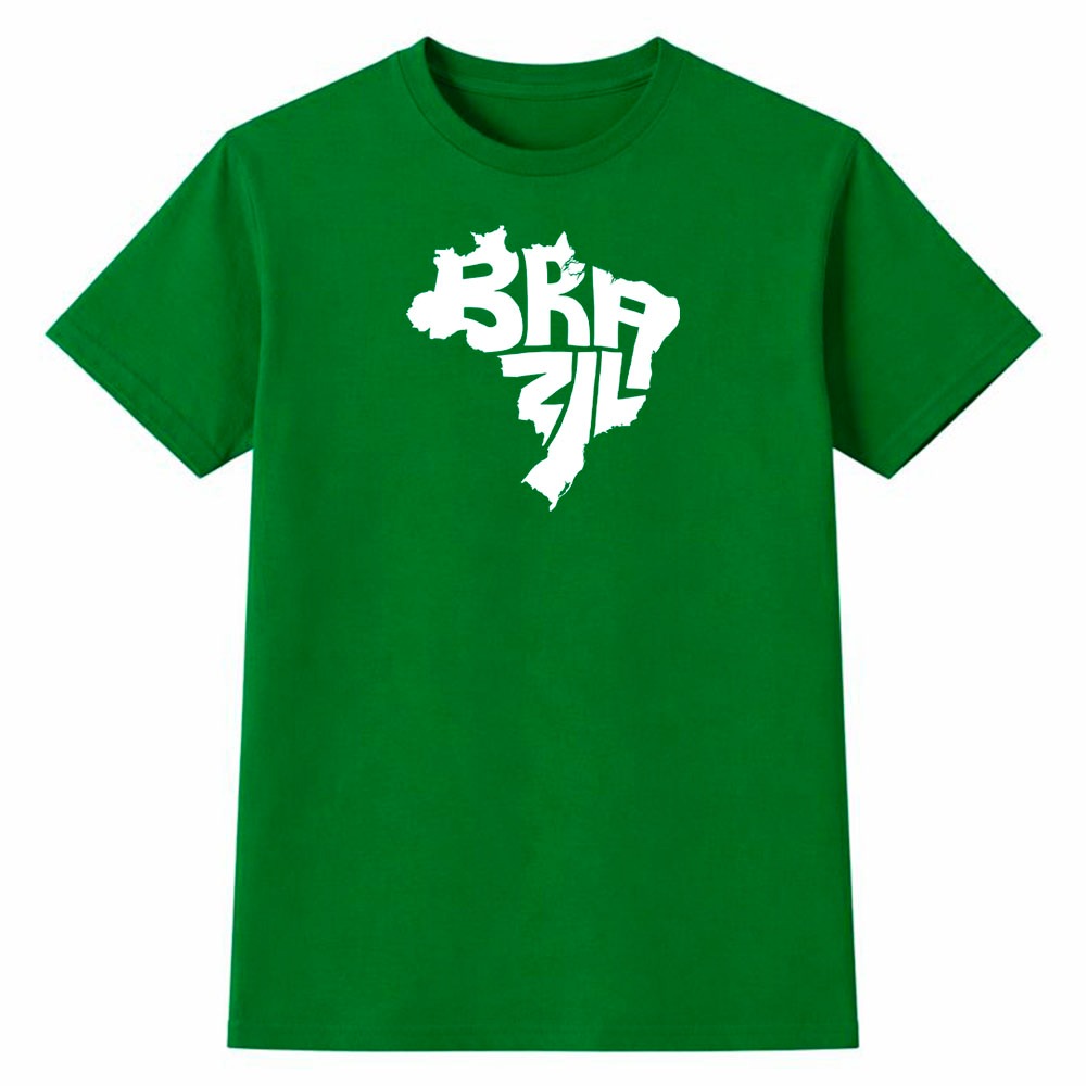Camiseta Masculina 100% Algodão Camisa Brasil Mapa Geo Minimalista Futebol Copa do Mundo Casual