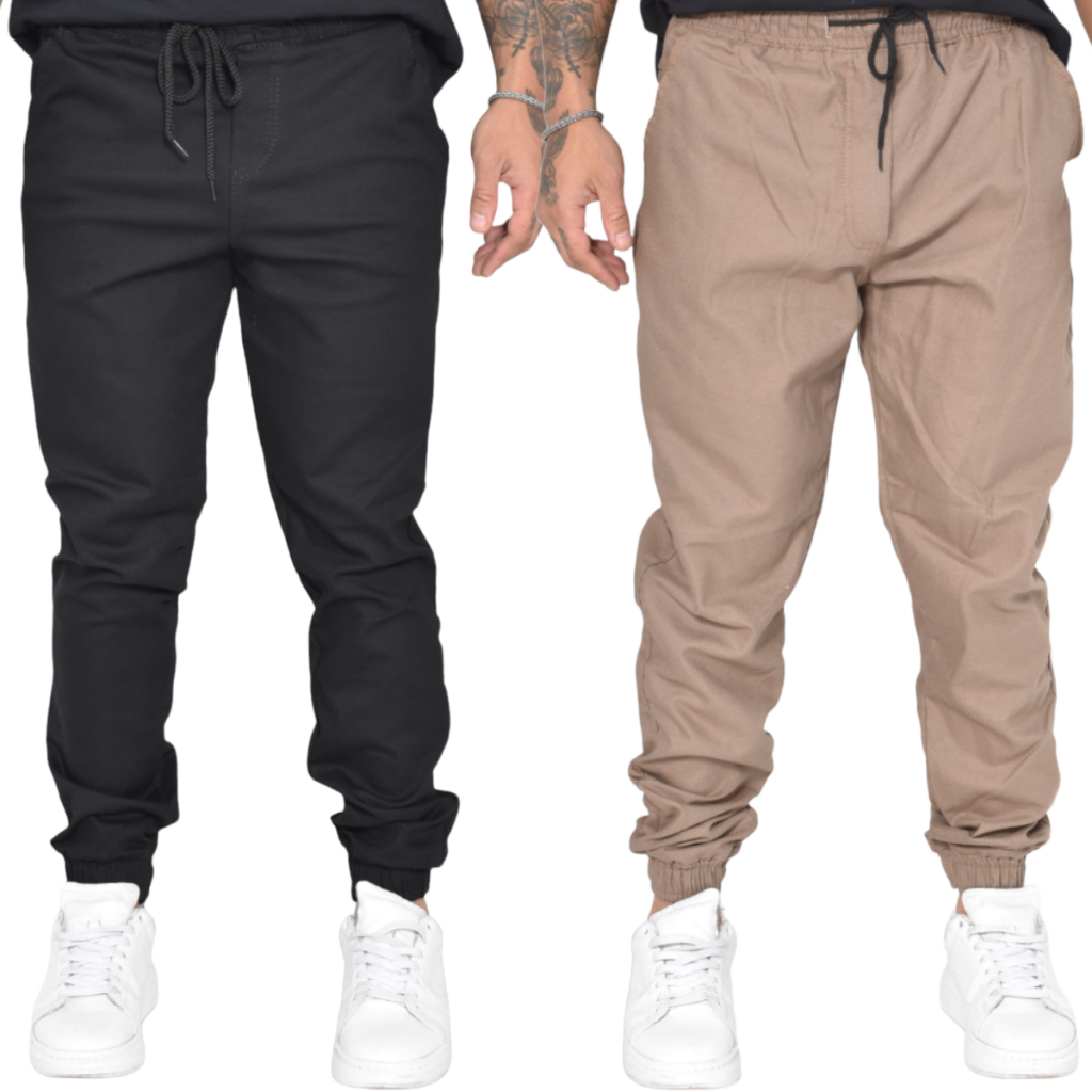 Combo de 2 Calças Jogger Masculina Modelo Slim Casual Preta e Caqui em Oferta na Shopee
