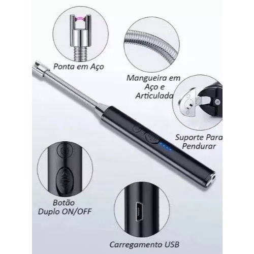 Acendedor De Fogão Isqueiro Eletrico Fogão Churrasqueira Vela Original Recarregavel USB - 0204