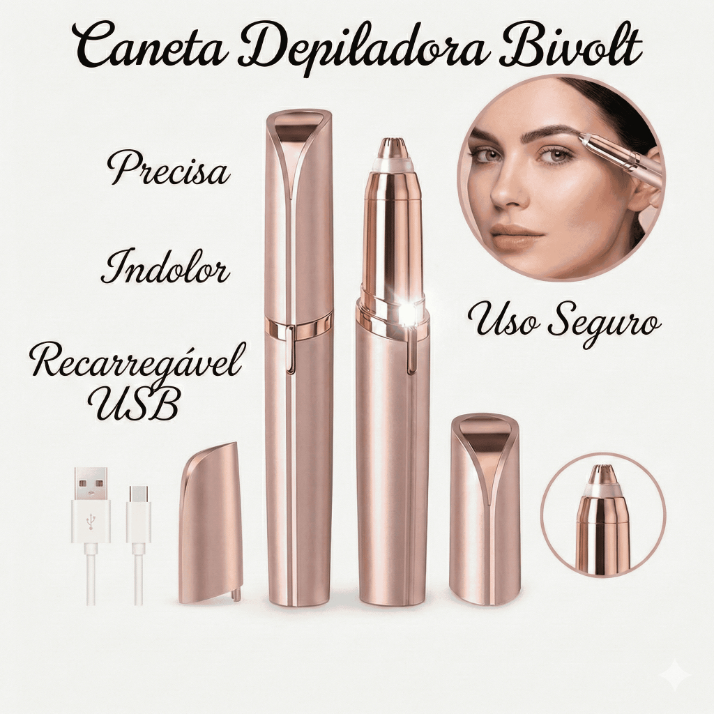 Caneta Depiladora Portátil Elétrica Sobrancelha Buço Rosto USB Recarregável  Feminino Barbeador
