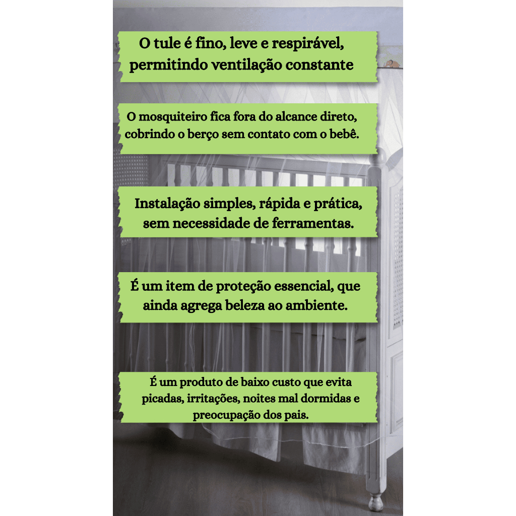 Mosquiteiro Tule Para Berço Americano Com Bando Mosquiteira Bebê — imagem 2 de 2