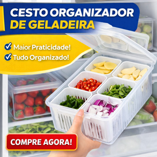 Pote Organizador de Geladeira com Tampa e Divisórias Acrílico com Cesto para Alimentos Legumes e Frutas em Oferta na Shopee