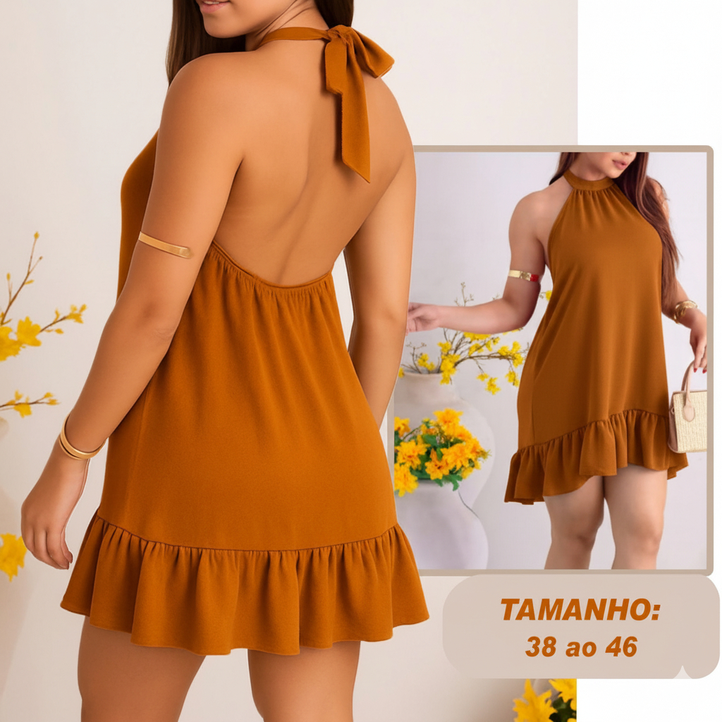 Vestido Feminino Curto Soltinho com Babado Moda Verão Casual Elegante Confortável