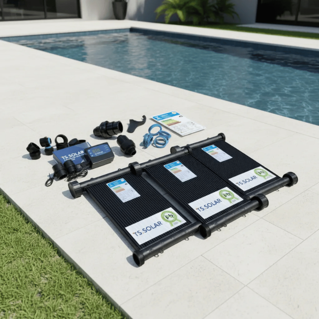 Aquecedor Solar Piscina Completo TS Solar 5 Placas Kit Fechamento + Controlador Digital + Válvulas