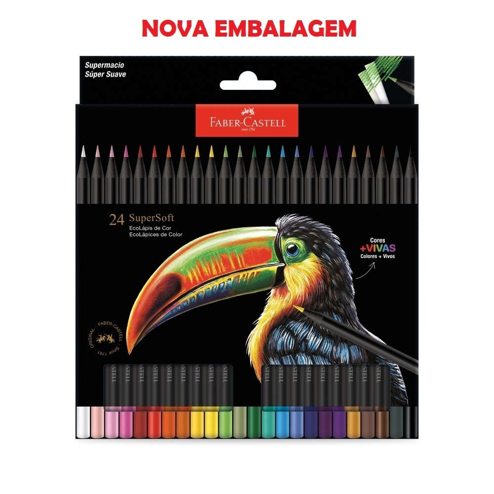 Lápis de Cor Faber Castell Ecolapis Supersoft 24 Cores Escolar Profissional