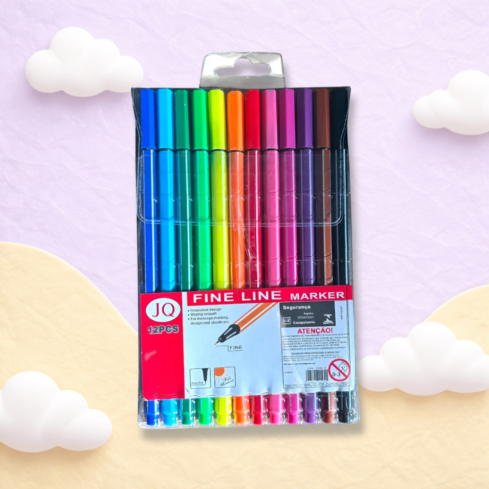 Kit Caneta Fine Line 0.4mm com 12 Cores – Fineliner em Oferta na Shopee