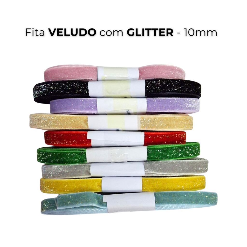 Fita de Veludo com GLITTER 10mm  - (5 metros) - Para Laço, Artesanato e Customização