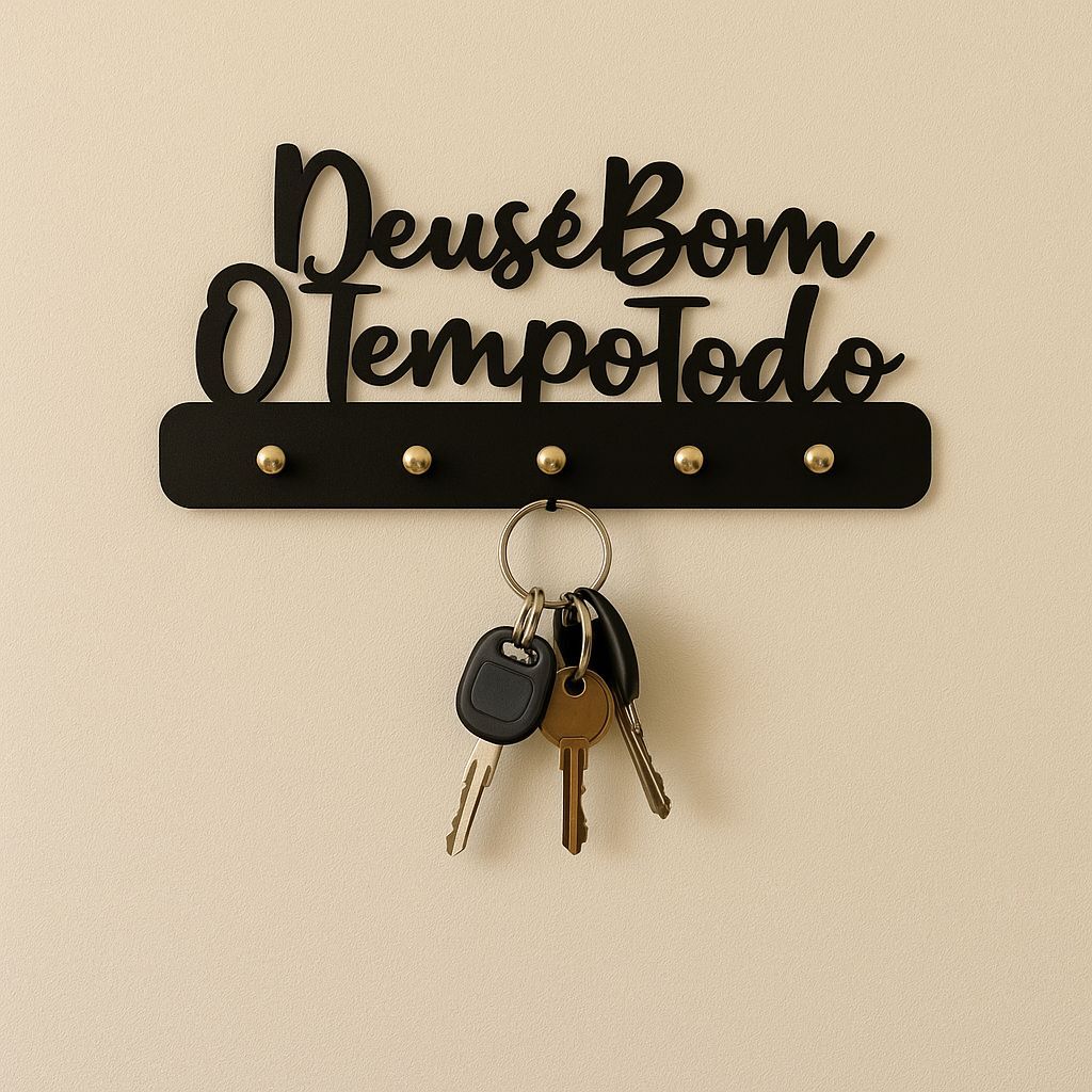 PORTA CHAVES DECORATIVO 5 GANCHOS EM MDF PRETO 3MM, DEUS É BOM O TEMPO TODO/DECORAÇÃO DE PAREDE em Oferta na Shopee