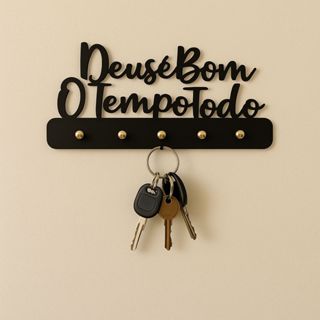PORTA CHAVES DECORATIVO 5 GANCHOS EM MDF PRETO 3MM, DEUS É BOM O TEMPO TODO/DECORAÇÃO DE PAREDE em Oferta na Shopee