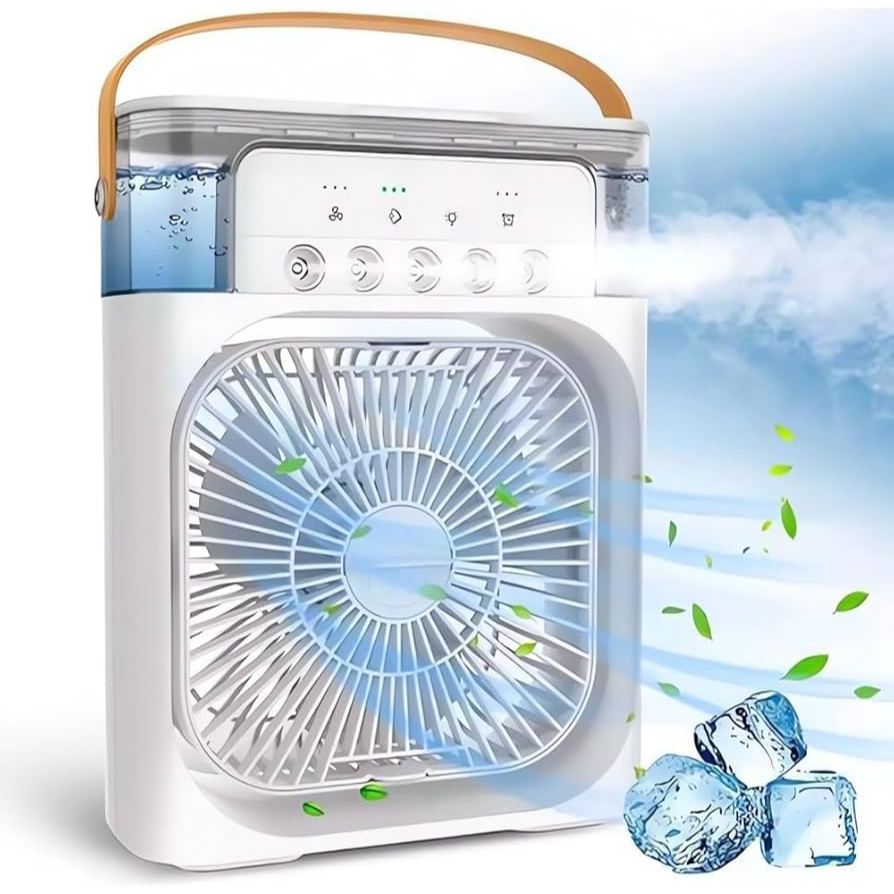 Ventilador Umidificador De Ar Portátil | Climatizador 3 Em 1 | Silencioso Para Mesa