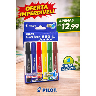 🖍️ Kit Canetinhas Hidrográficas Pilot Color 850-L Júnior - 6 Cores Laváveis 🖍️ em Oferta na Shopee