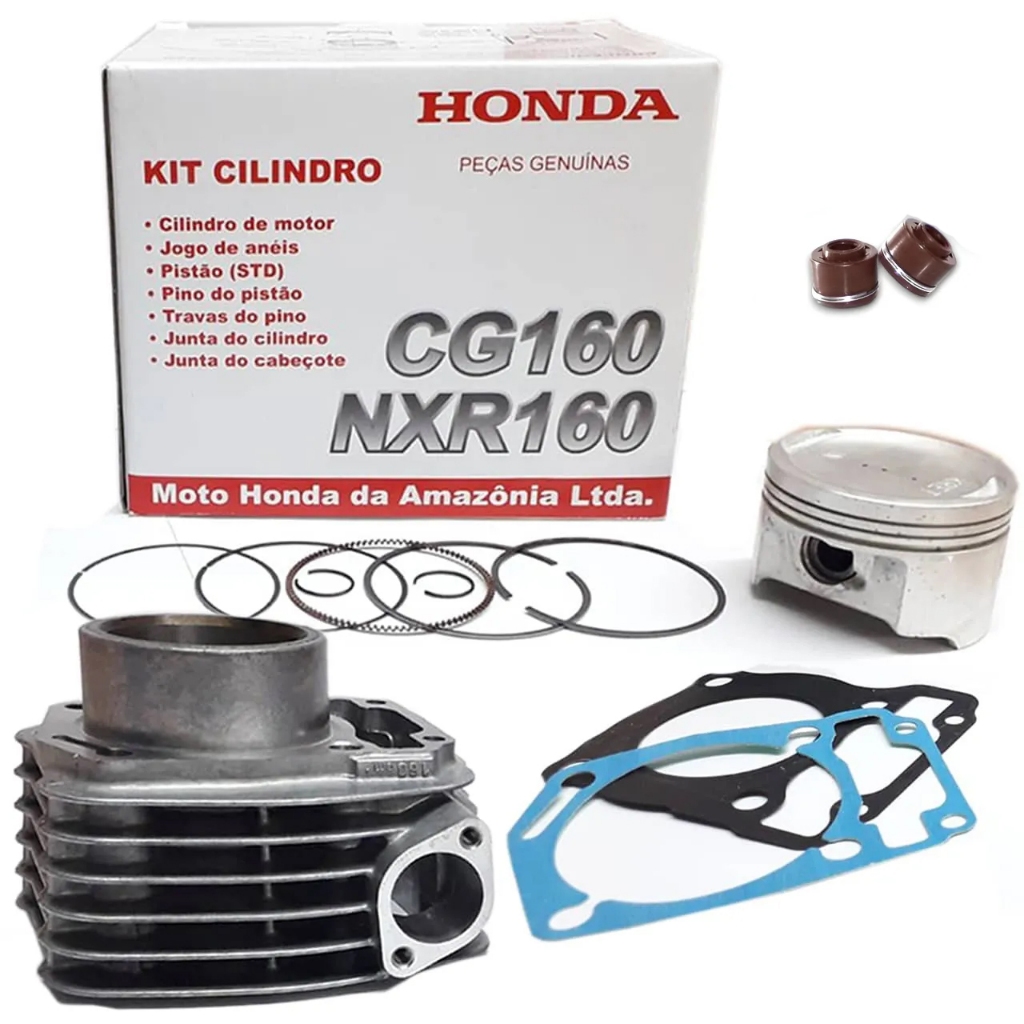 Kit Cilindro Completo CG 160 NXR Bros 160 com Retentor de Válvula Haste Original Honda 06121-KVS-305
