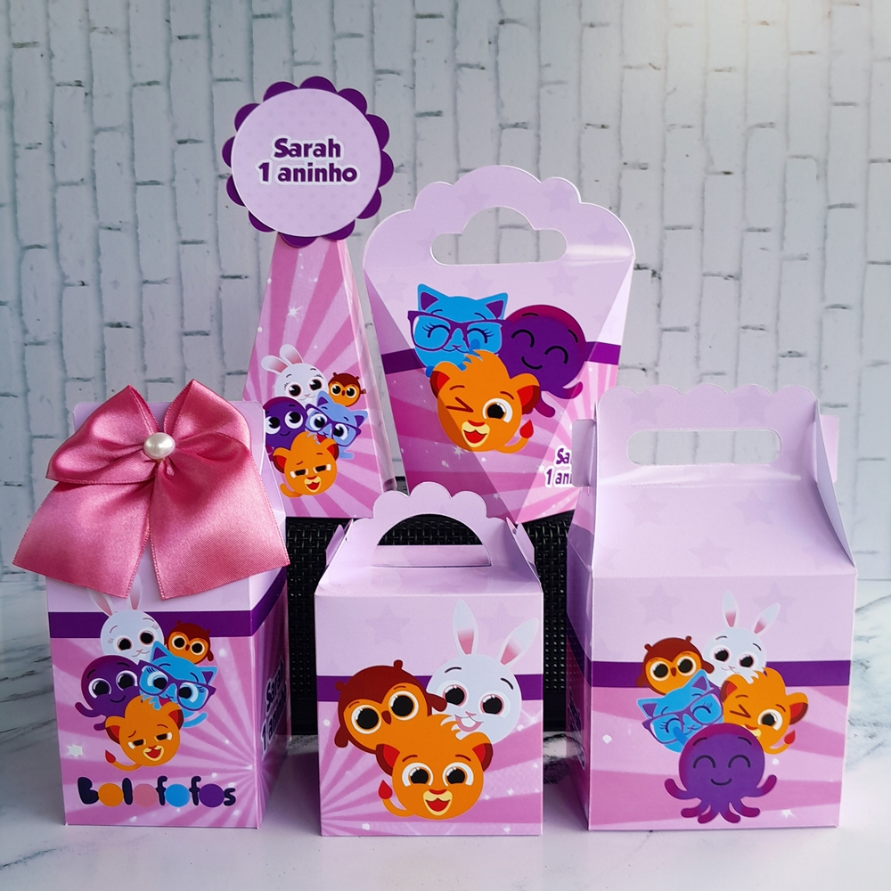 PEGUE E MONTE Kit Caixas Personalizadas Lembrancinhas Bolofofos Rosa Menina Lembrancinha Aniversário
