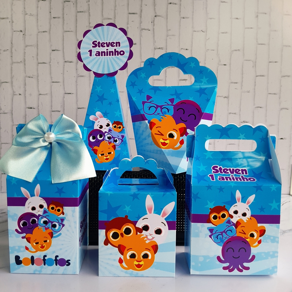 PEGUE E MONTE Kit Caixas Personalizadas Lembrancinhas Bolofofos Azul  Lembrancinha Aniversário