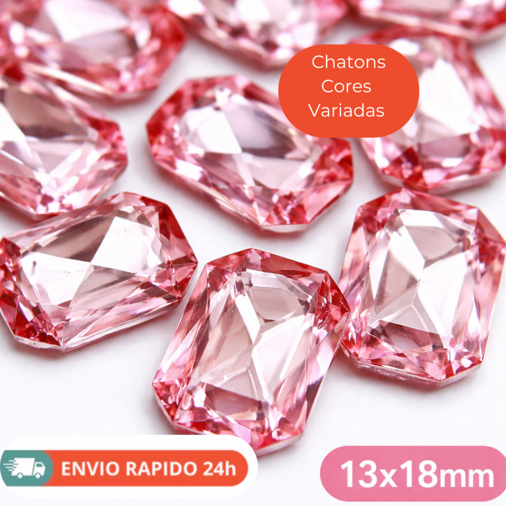 Pedraria Chaton para Colagem Retangulo13x18mm Personalização de Artesanato Bijuterias e Decoração