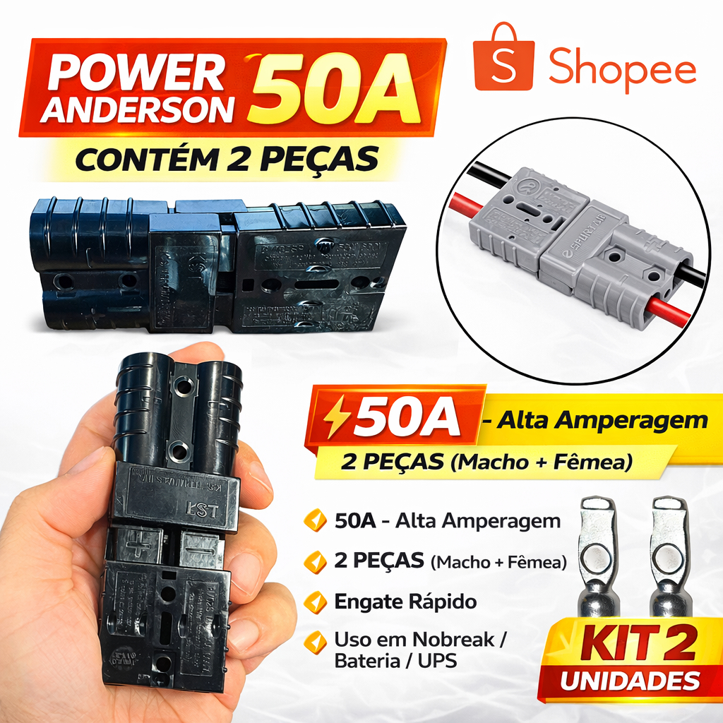 Conector De Bateria Nobreak Até 50a Com Terminais Eletricos - Aproveite Já!