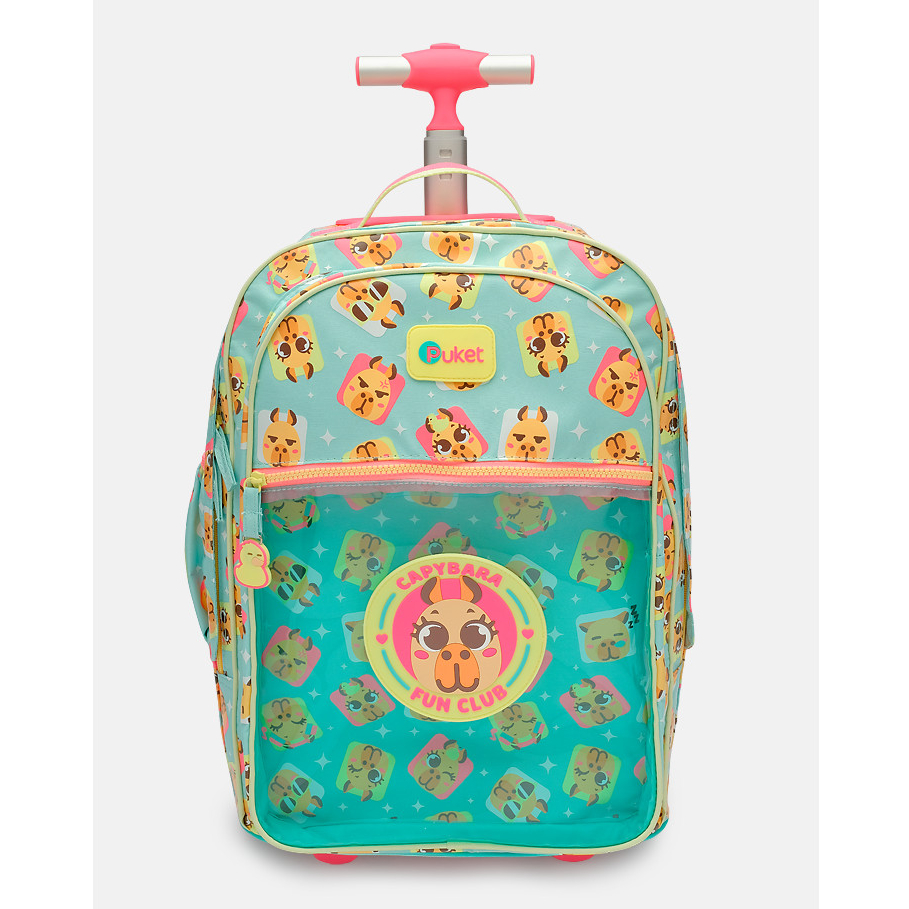 Mochila Infantil Escolar Menina com Rodinha Grande Capivara Capy Bora Puket