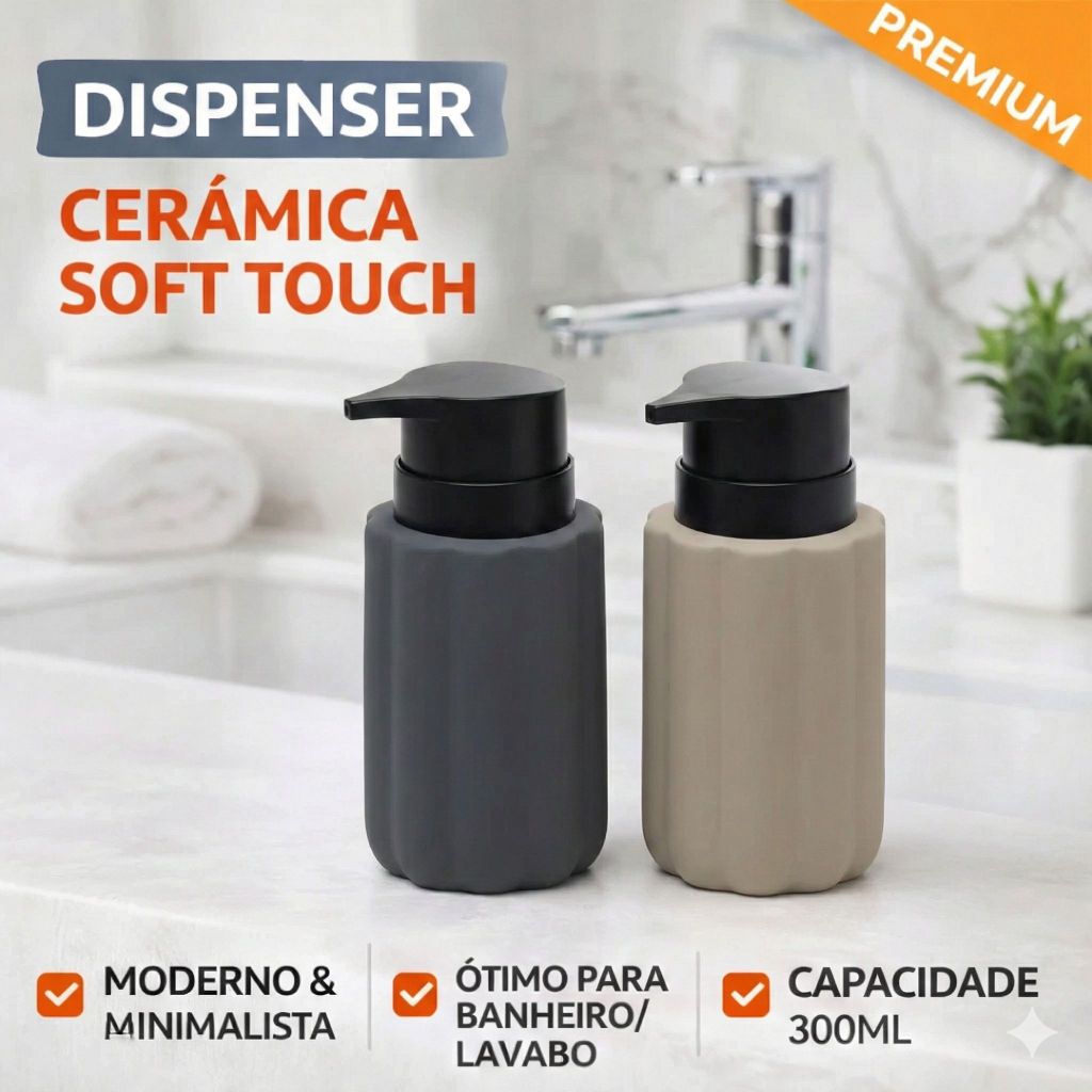 Porta Sabonete Líquido em Cerâmica Soft Touch — 300ml — Estilo Moderno / Minimalista — Banheiro & Lavabo