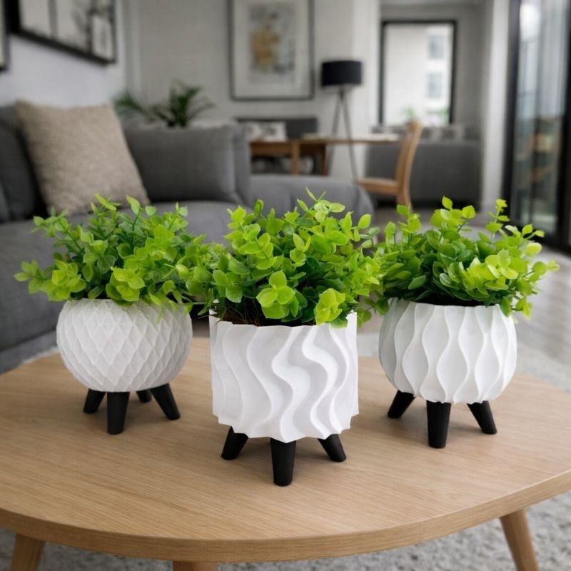 Kit 3 Vasos Decorativos Modernos com Plantas Artificiais – mcp – Para decorar sala, quarto , banheiro , escritório