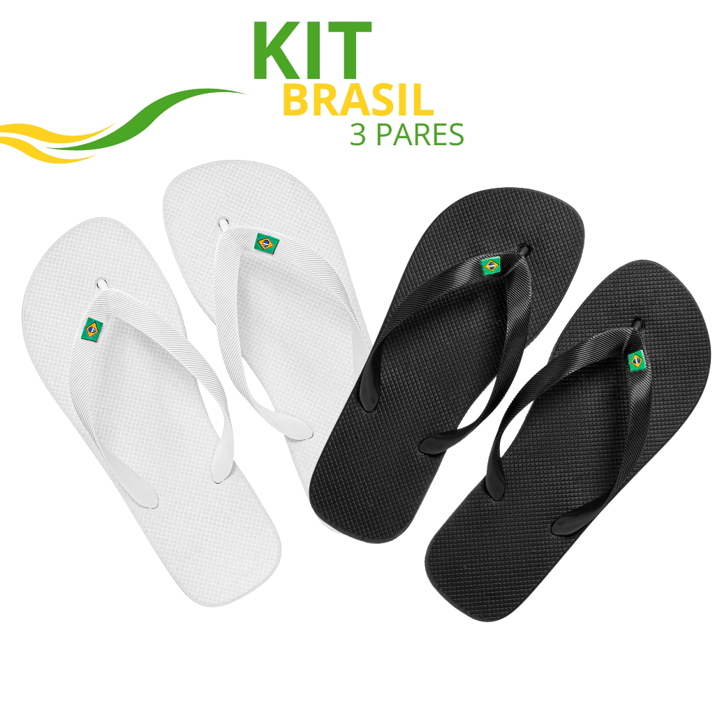 Kit Chinelo Feminino Masculino Branco Brasil Preto Leve em Oferta na Shopee