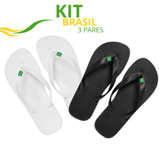 Kit Chinelo Feminino Masculino Branco Brasil Preto Leve