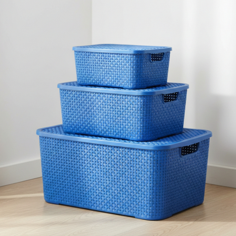 Kit Caixas Organizadoras Rattan Azul - 1x 7 Litros - 1x 15 Litros - 1x 20 Litros - TOY 25585/25595/25590